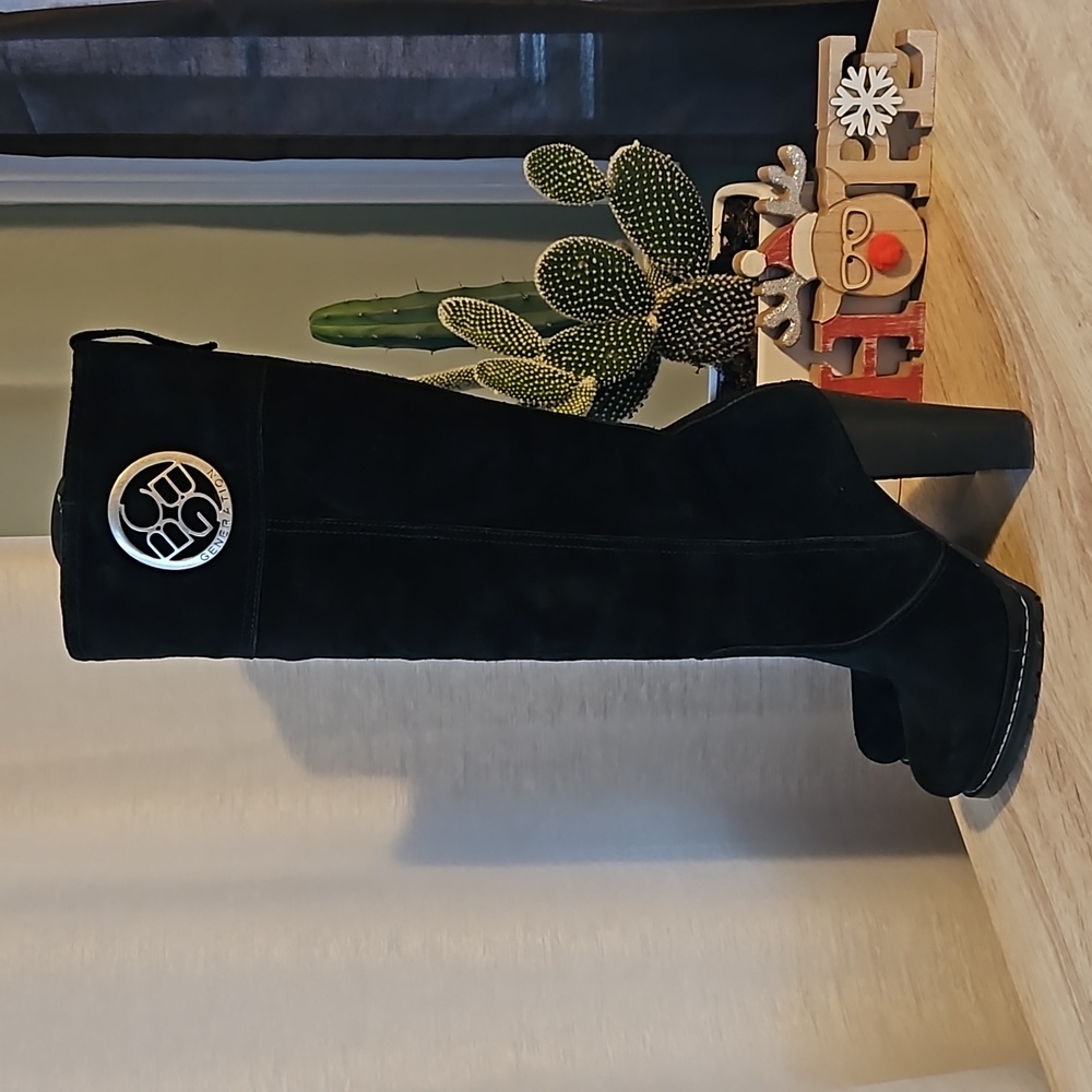 BCBGeneration Black Suede Knee-High Block Heel Boots